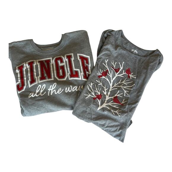Holiday Time Tops - Womens Winter Top Bundle Size Small Christmas Holiday Xmas Jingle Red White Grey